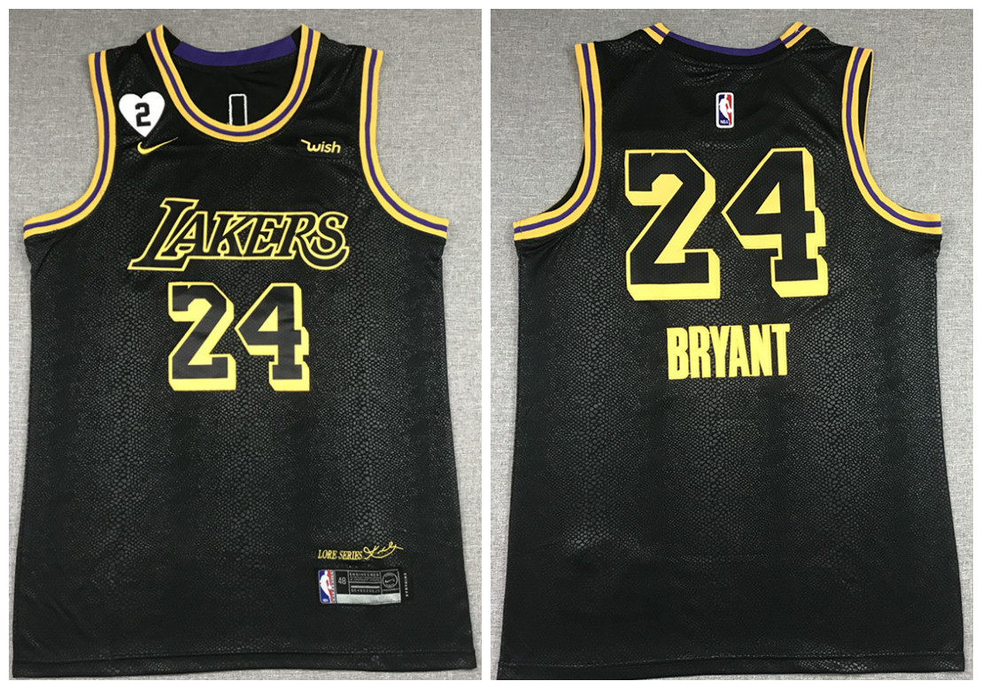 Men's Los Angeles Lakers #24 Kobe Bryant 2020 Black City Edition With GiGi Patch Stitched Jersey